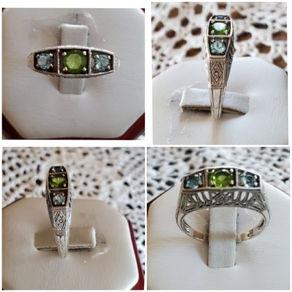 Genuine 1ct Peridot and Aquamarine Ring Size 8 - Picture 2 of 7